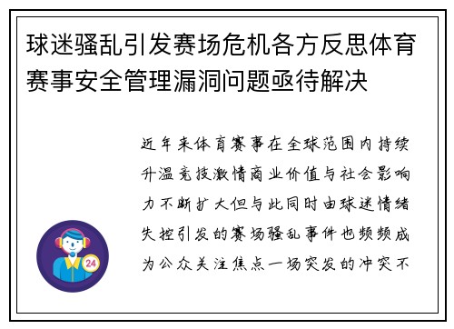 球迷骚乱引发赛场危机各方反思体育赛事安全管理漏洞问题亟待解决